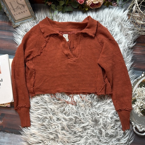 We The Free Distressed Darcy Cropped Sweater in Cedar - Picture 4 of 14
